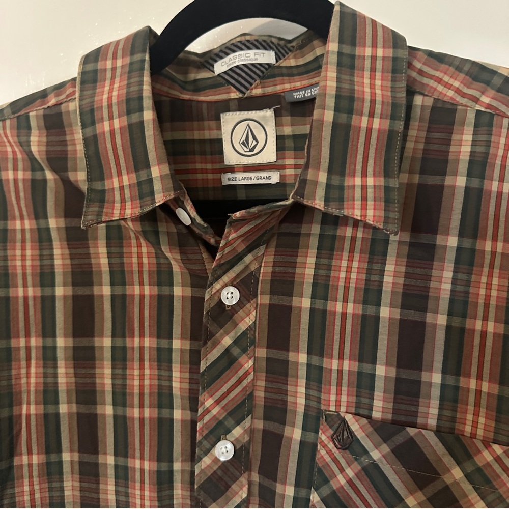 Volcom Men Plaid Long Sleeve Button-Up Modern Fit Cotton Casual‎ Dress Shirt L